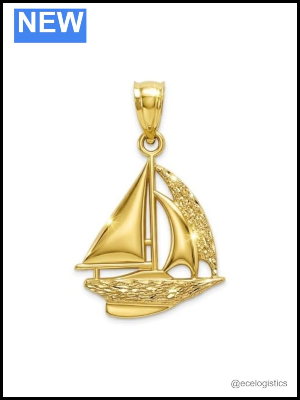 10 Karat Solid Gold Sailboat Charm Pendant Nautical Necklace Jewelry